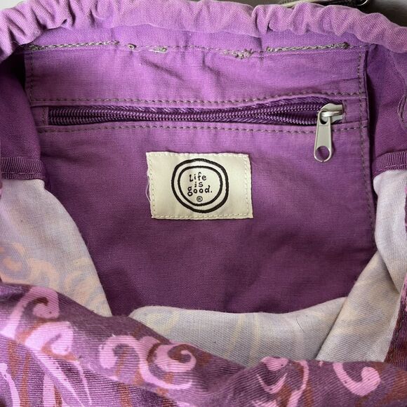 LIFE IS GOOD KNAPSACK BACKPACK DAYPACK Purple Orange w/ Green Brown Straps - Picture 5 of 6